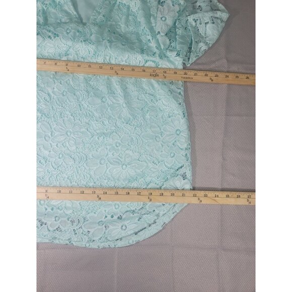 Investments Women's Top Blouse Size S P Petite Nylon Blend Lace V-Neck Aqua (33) - Picture 10 of 11